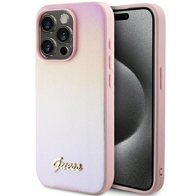 Guess Saffiano Iridescent Script Hülle für iPhone 15 Pro 6.1 Pink