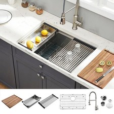 Undermount Kitchen Sink 30in 32in Single Bowl Ledge Workstation with Accessories