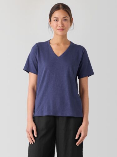Eileen Fisher Organic Cotton Slubby Jersey Short Sleeve V-Neck Tee Purple 1X NEW - Picture 6 of 7