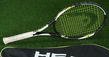 HEAD HEAT IG TENNIS RACKET GREEN WHITE W/ CASE, 3 4 3/8 STRING PATTERN 16X19