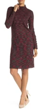 Mock Turtleneck Dress w/ Button Details by SOLUTIONS, Burgundy, M - ($68)
