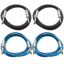 4 Pack of 1/4" TRS Patch Cables 2 Feet Extension Cords Jumper - Various Colors