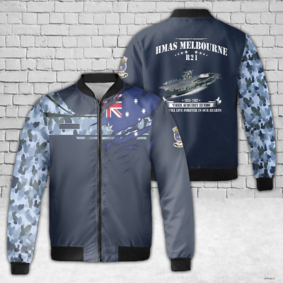 Custom Name Royal Australian Navy Melbourne (R21) AOP Fleece Bomber Jacket