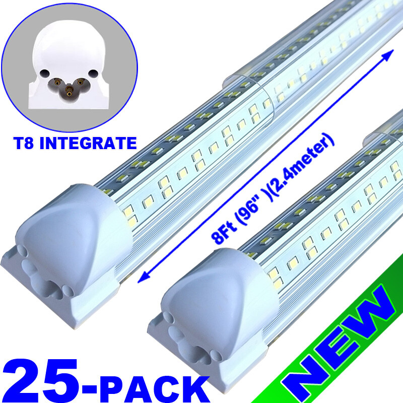 8Ft Integrated LED Tube Light Bulbs 144W 6500K LED Shop Light Fixture 25 PACK