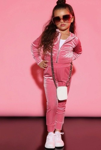 Fashion Nova Girls NWT Mini Down To Lounge Velour Hoodie & Pant Set in Pink 6&7 - Picture 7 of 7