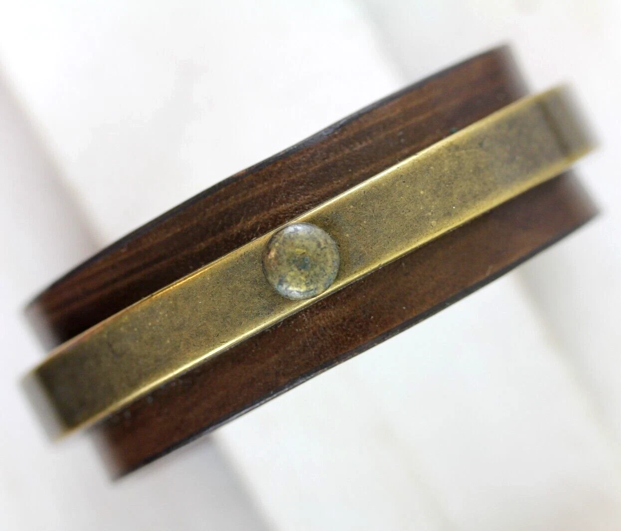 BRACCIALE VINTAGE PELLE BRONZO STOCCOLMA ITALIA 5 75" FIRMATO ACNE STUDIOS