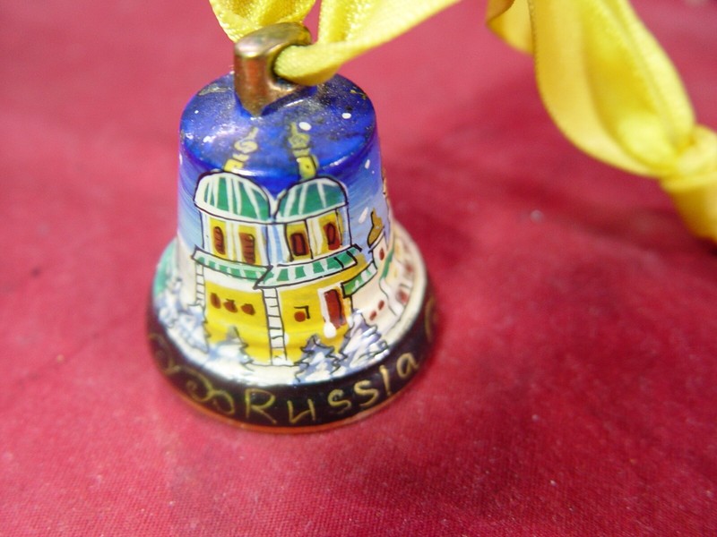 Vintage Brass Bell Miniature Collectible Hand Painted Russian Scene with ringer