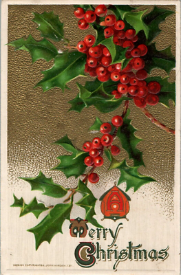 #ad Vintage Victorian Postcard 1911 A Merry Christmas Spray of Holly Berries $7.00