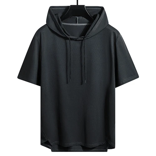 Summer Men's With Hood Short Sleeve Hoodies Hip Hop T shirt Streetwear T Shirts - Imagen 8 de 21