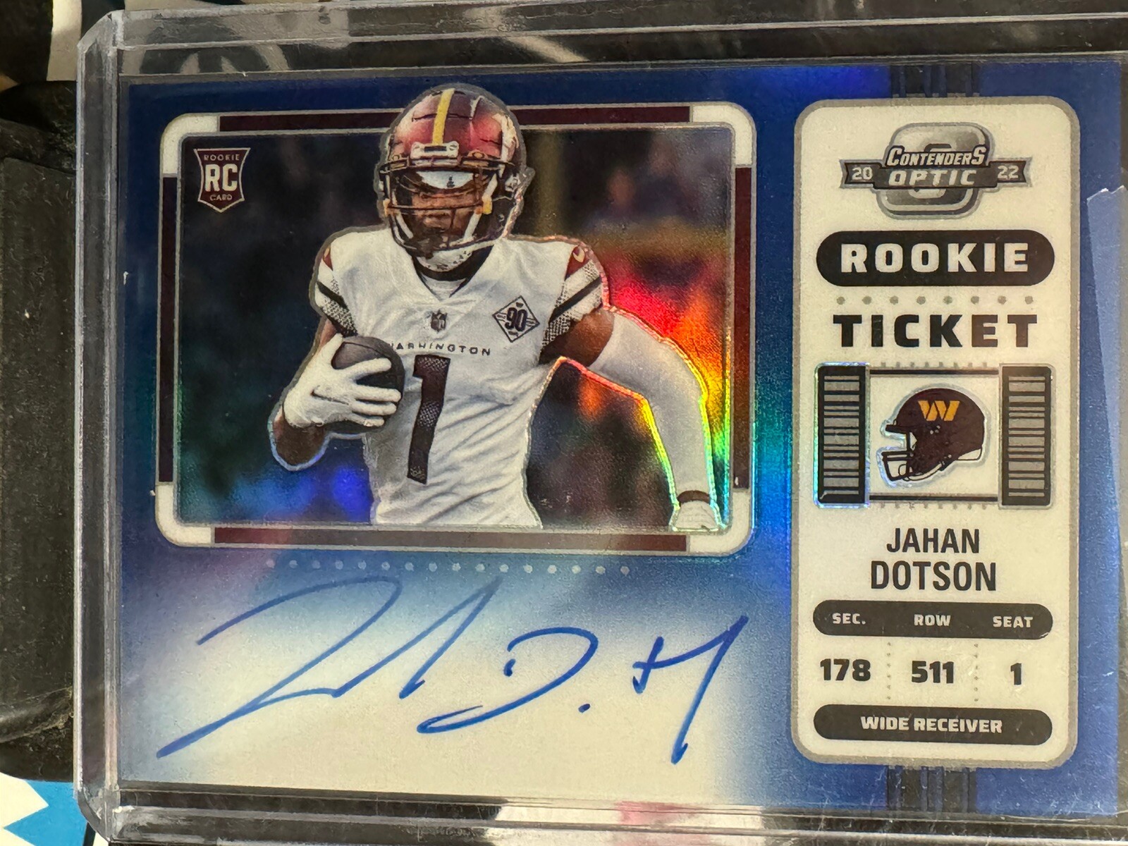 2022 Panini Contenders Optic Jahan Dotson Blue Rookie Ticket Auto Variation /25