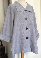 Habitat Sz L Fab Linen French Gingham Green Sage White Long A-line Jacket