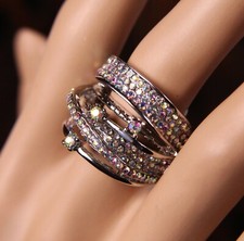 Entwined Overlapping Ring with Crystal or Aurora Borealis Pave Stretch Assorted 