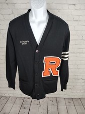VTG Collegiate Varsity Apparel Navy Blue White Embroidered Cardigan Size Small S