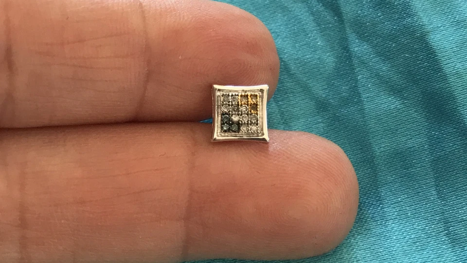 Pendientes Cuadrados Oro Blanco 14k Diamantes Blancos Negros 6x 6mm Joyería Fina Foto 4 de 4