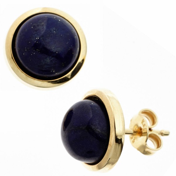 Ohrstecker Stecker Ohrschmuck Lapis Lazuli 585 Gold Gelbgold Rund Blau Damen-image