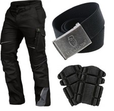 LEIBWÄCHTER FLEX-LINE  Bundhose Arbeitshose schwarz/grau, Gürtel, Kniepolster
