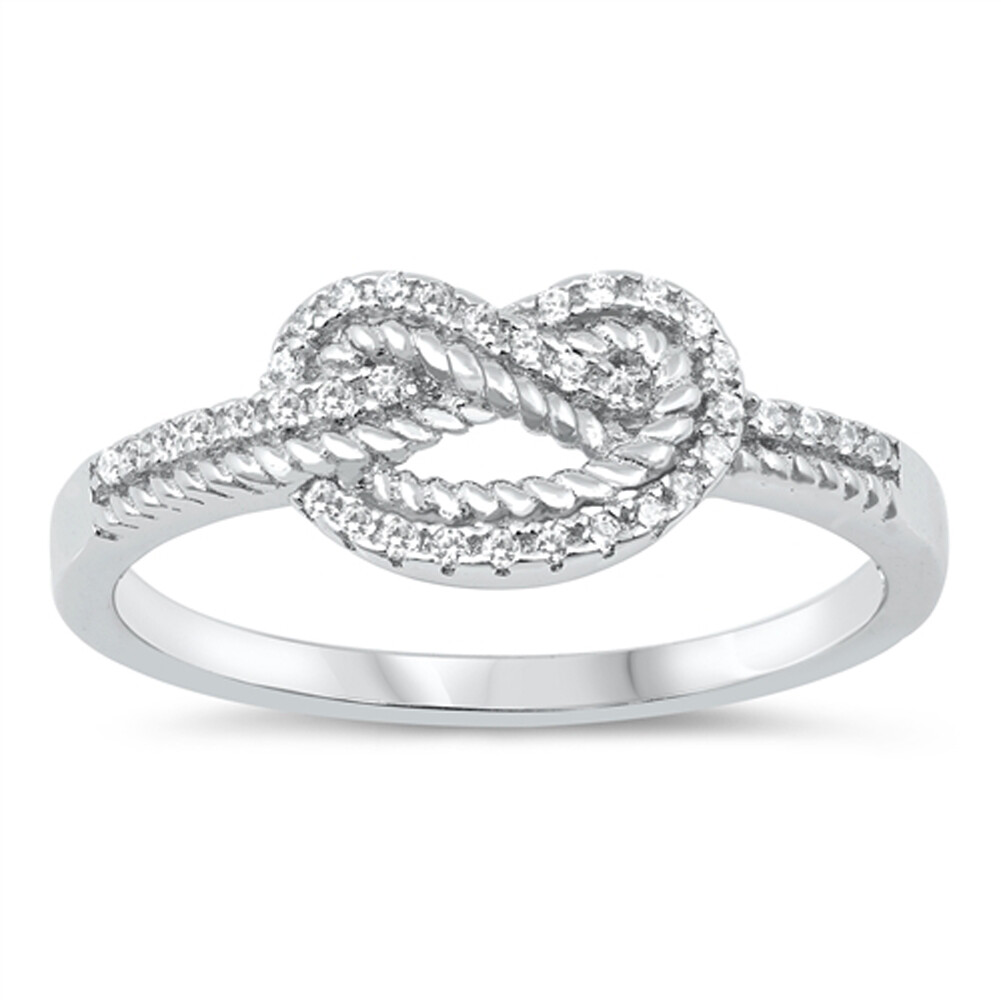 Clear CZ Rope Infinity Love Knot Promise Ring Sterling Silver Band