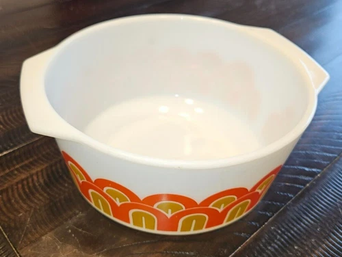 Vintage Pyrex #344 Fish Scale 3QT Quart Mixing Bowl Dish MCM Arches White Used