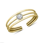 0.10ct 14K Simulated Diamond Yellow Gold Fn Triple Band Line Solitaire Toe Ring