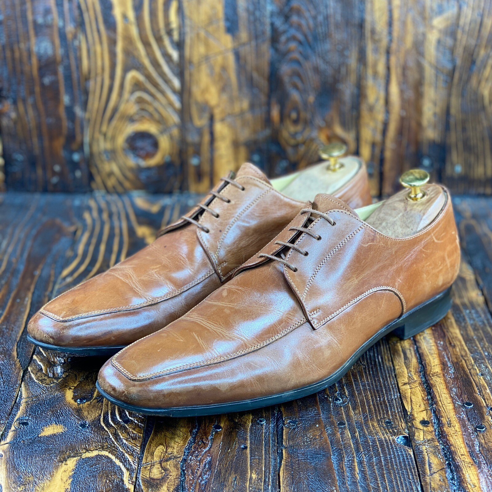 SAOLA Scarpe derby uomo Santoni 1927 Pritchard pelle marrone taglia US 11 Made in Italy