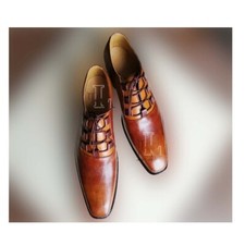 Handmade Men's Brown Derby Stylish Lace Up Genuine Leather Shoes, Sale !!!