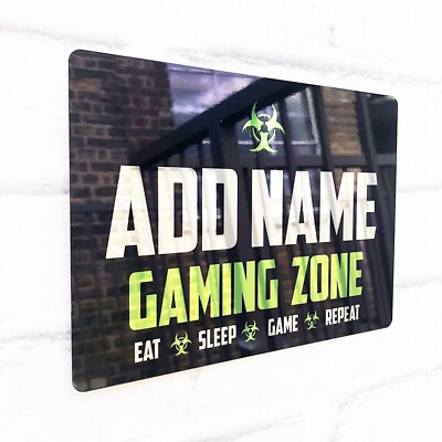 Personalisiertes Gamer Schild SPIEGEL Plakette Schild grün Gaming Zone klein-groß AddName