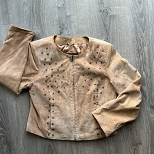 Jerry Lewis Genuine Leather Jacket Beige/peach Color Studded Size M