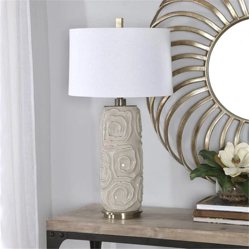 Uttermost Zade Ceramic Fabric and Iron Table Lamp in Warm Gray - Picture 8 of 9