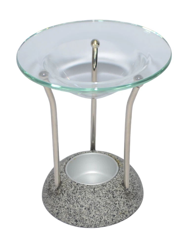 Rompecabezas de piedra PartyLite aroma se derrite calentador luz de té vela tapa de vidrio tono plateado Foto 2 de 4