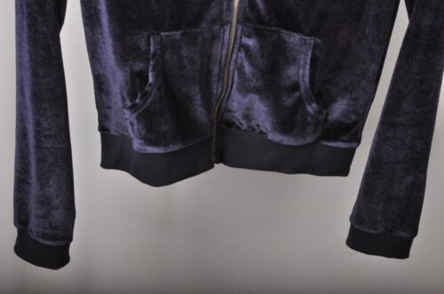 Valleygirl Size 8 Navy Blue Velour Velvet Crop Hoodie Throw over Jacket Casua... - Picture 4 of 5
