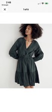 Madewell Green Crinkle Poplin Puff Sleeve Wrap Mini Dress Large