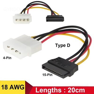 Molex to SATA Power Adaptor Cable 4Pin to 15Pin For HDD Hard Drive Lead ide 20cm