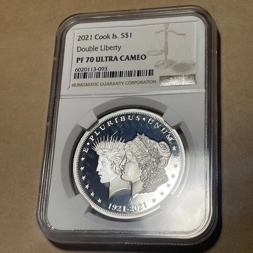 2021 Cook Islands Double Liberty 1/2oz Silver Coin NGC PF70 Ultra Cameo