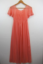 Vintage 60s JCPenney Satin Nightgown Petite Coral Color Nylon Empire Waist