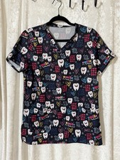 Dental Tooth Print Scrub Top, Size S. Stretchy