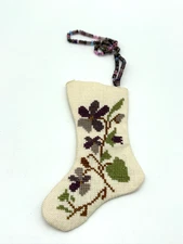 Hand Crafted Needlepoint Mini Christmas Stocking African Violets 5.5"