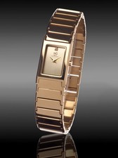 Ladies New Quartz Slimline  Watch  Stainless Steel Gold Plated Case and Bracelet
