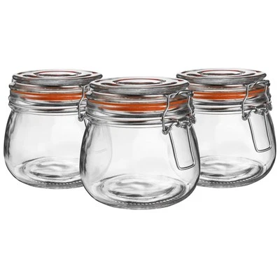 ARGON TABLEWARE Glass Storage Food Preserve Preserving Clip Top Airtight Jar 500ml x3