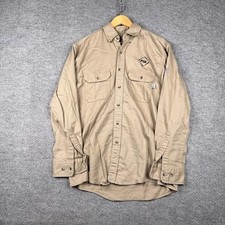 Tyndale FR Shirt Mens Medium M Tan Arc Rated Flame Resistant Button Work USA