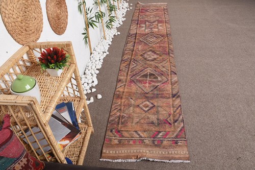 Vintage Herki Rug 2,1x11,8 ft (63x360 cm), Red Solid Turkish Rug