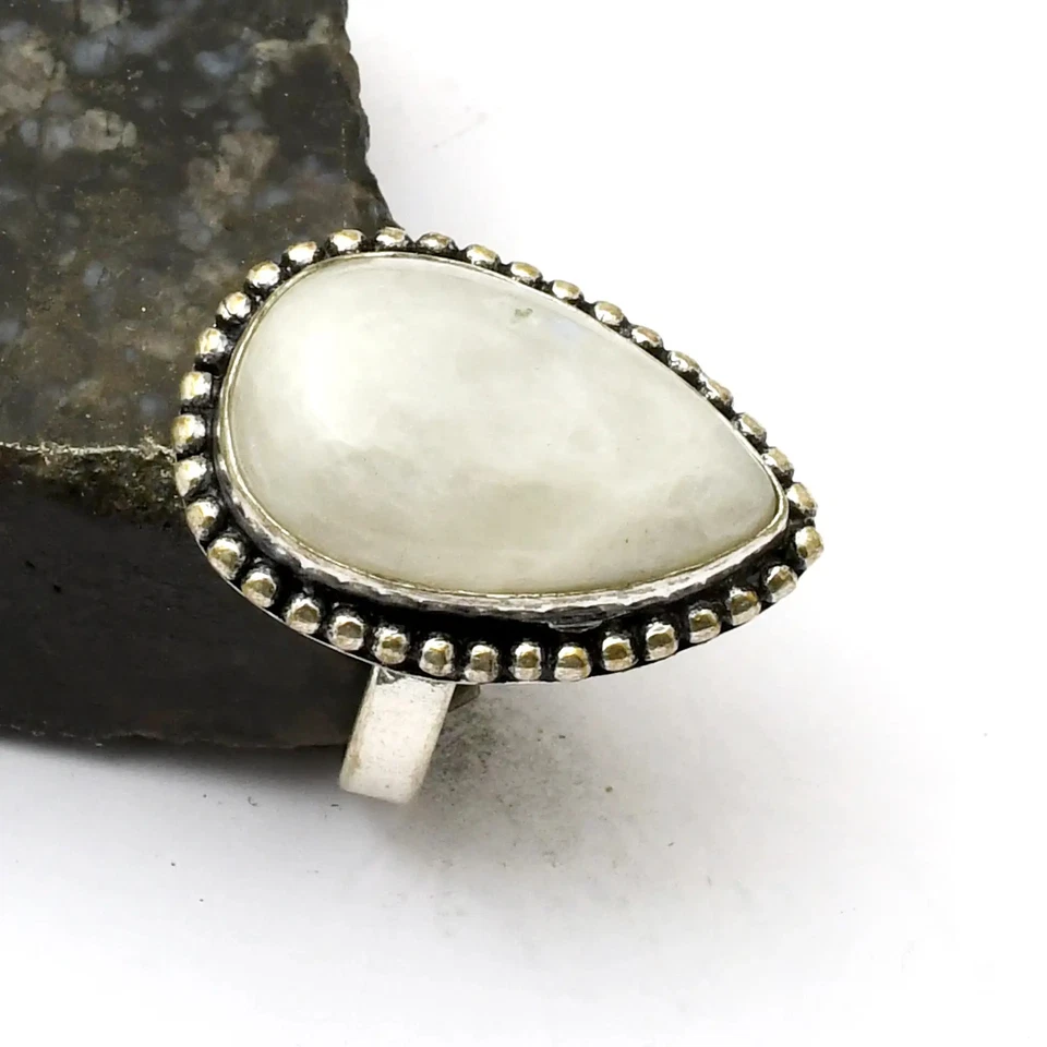 Regenbogen Mondstein Edelstein ethnische Handarbeit Ring Schmuck US-Größe - 7,5 AR 33232