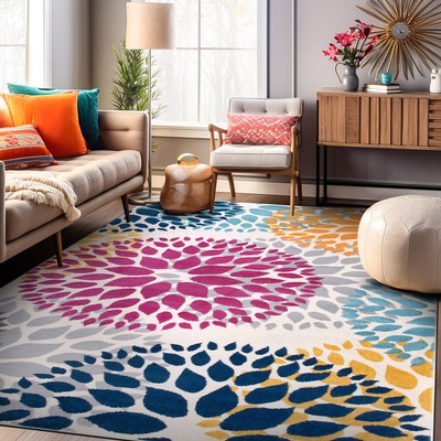 Rugshop Area Rug Modern Floral Circles Rugs for Bedroom Multi Living Room Rugs