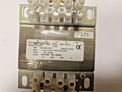 TRAFOMIC TNR 21217 TRANSFORMER, TYPE: PE 100 VA 380-400-415V