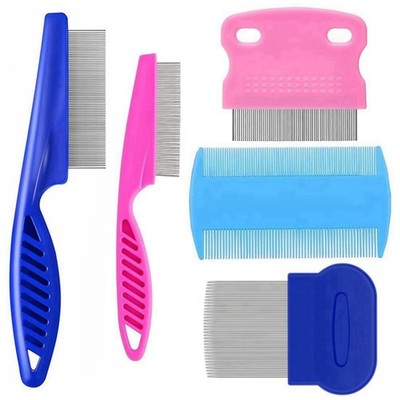 5 Pack Flea Lice Comb,Stainless Steel Dog Cat Grooming Combs with Blue,Pink 