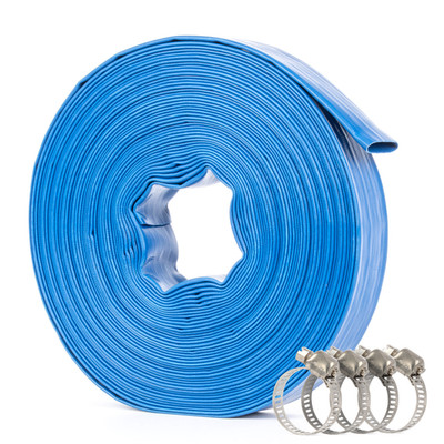 1.5'' 100 ft Reinforced PVC Lay Flat Hose 1.2mm Wall, 4 Hose Clamps  No Fitting