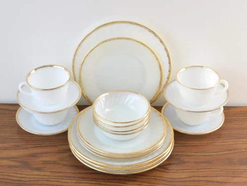 Vintage Anchor Hocking Fire King Milk Glass Dinnerware Set of 20