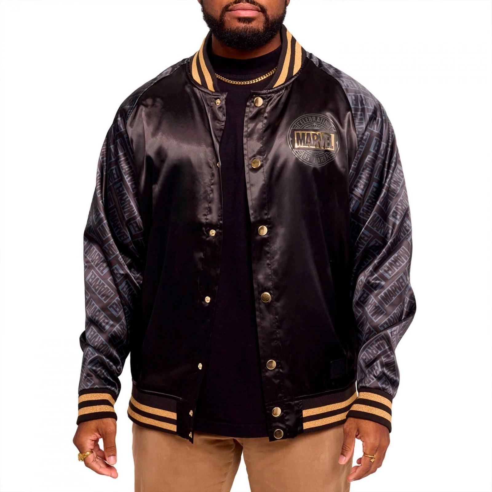NEW - MARVEL 85th Anniversary Golden Logo Satin Bomber Jacket By Loungefly - XL image 17