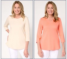 Belle by Kim Gravel TripleLuxe Knit Set of 2 3/4 Sleeve Tops Tropical S New