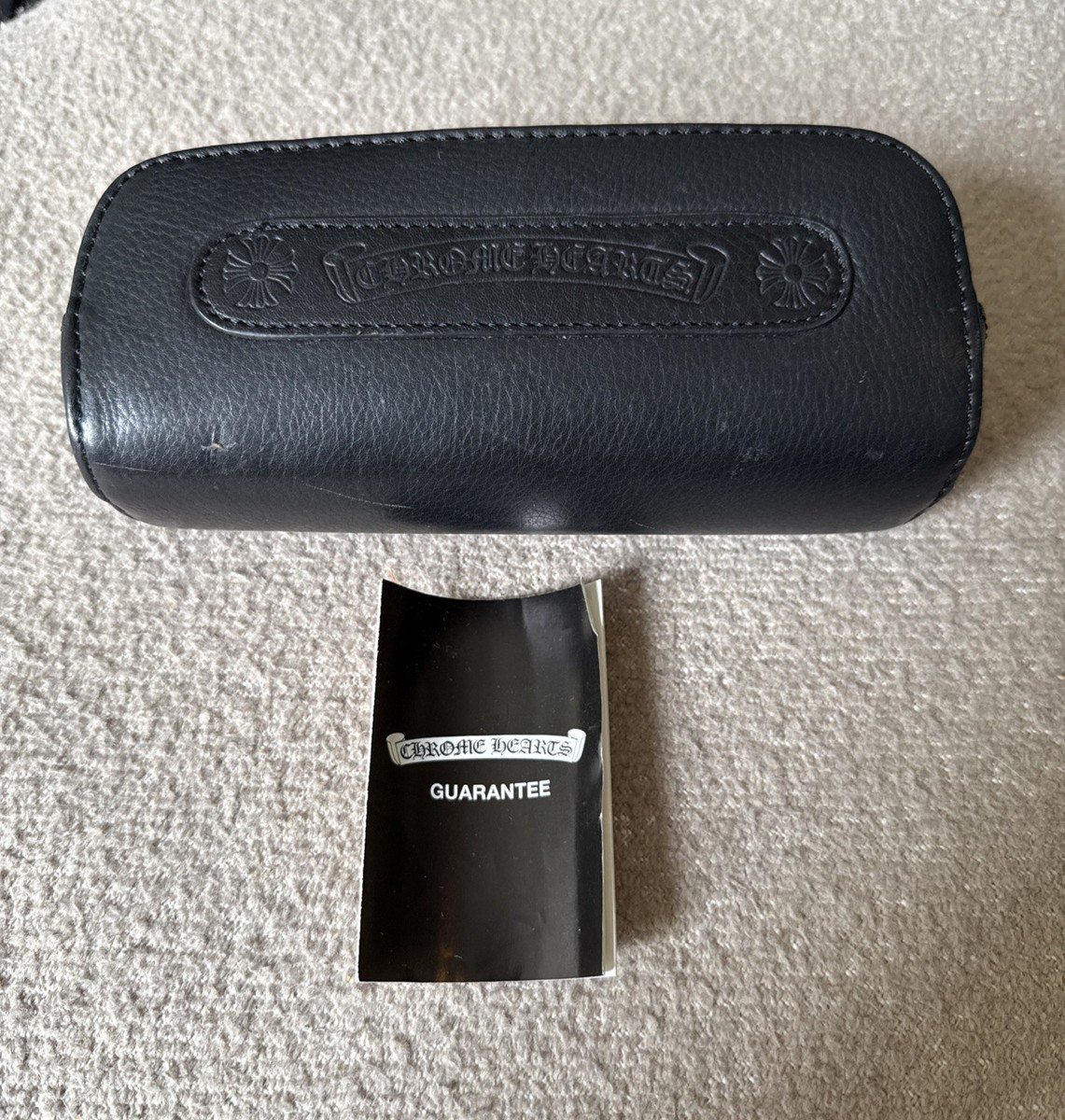 CHROME HEARTS Pebbled Leather Eyeglasses Case Black Piece Of