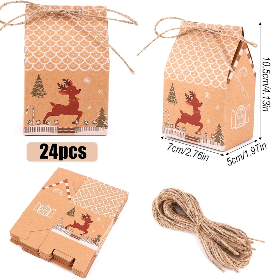 24 Piezas Mini Cajas de Favor de Fiesta de Navidad, Lindas Cajas de Casa de Navidad con Cuerda Cra Foto 2 de 4